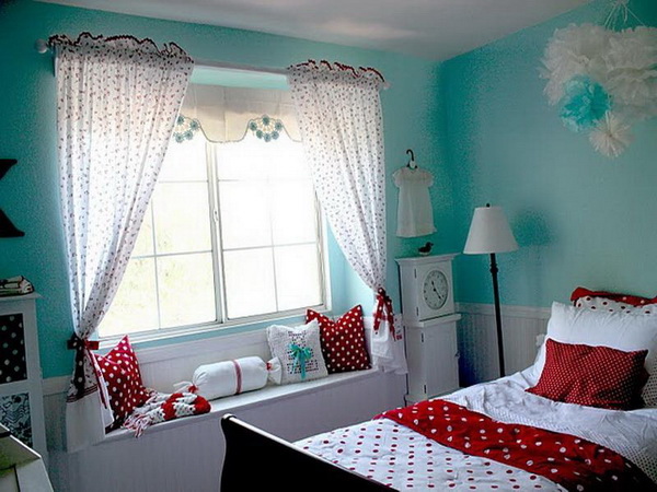 Teen Girl's Room in Red,Blue and White. 