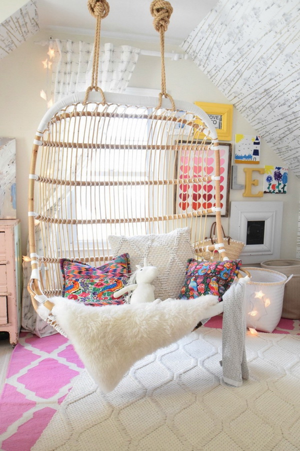 Bubble Hanging Chair in Teen Girl's Room. 