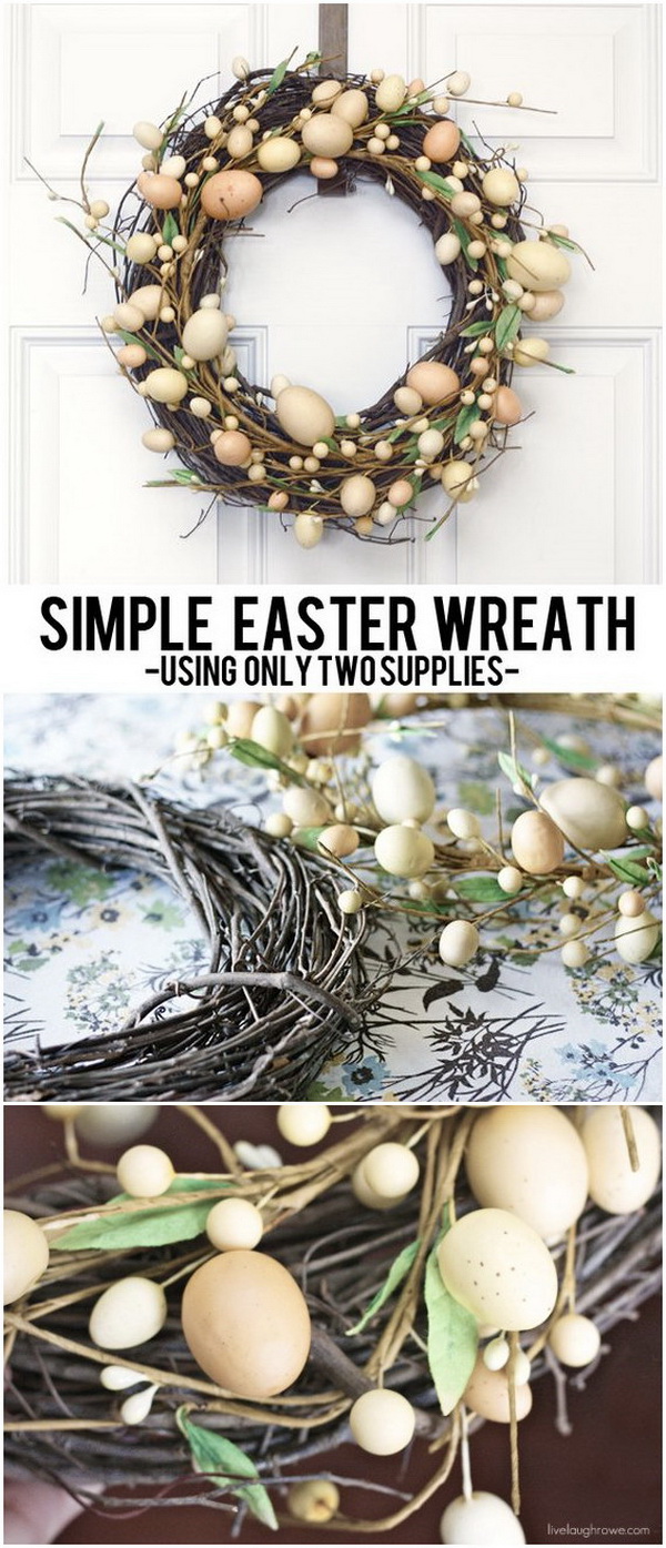 DIY Easter Wreath Ideas: DIY Grapevine and Easter Egg Wreath. 