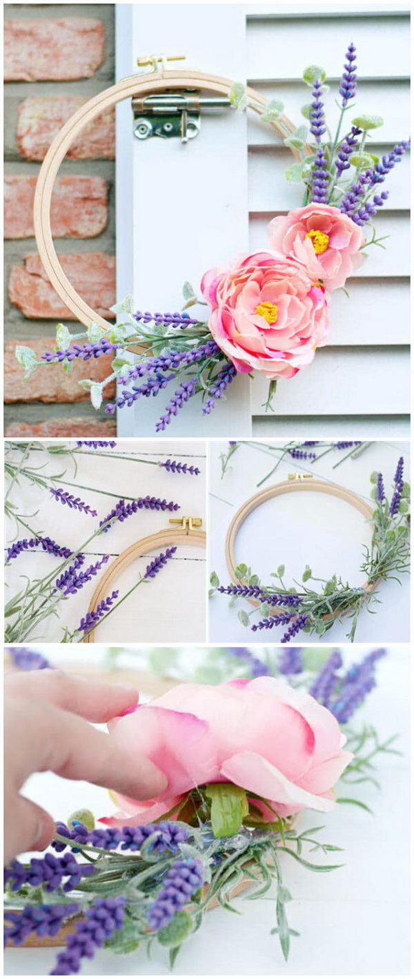 DIY Easter Wreath Ideas: DIY Embroidery Hoop Spring Wreath. 